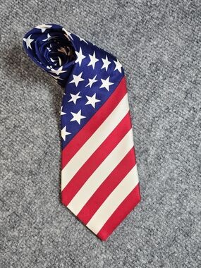 American Flag Silk Tie Mens Red White Blue Patriotic USA Necktie